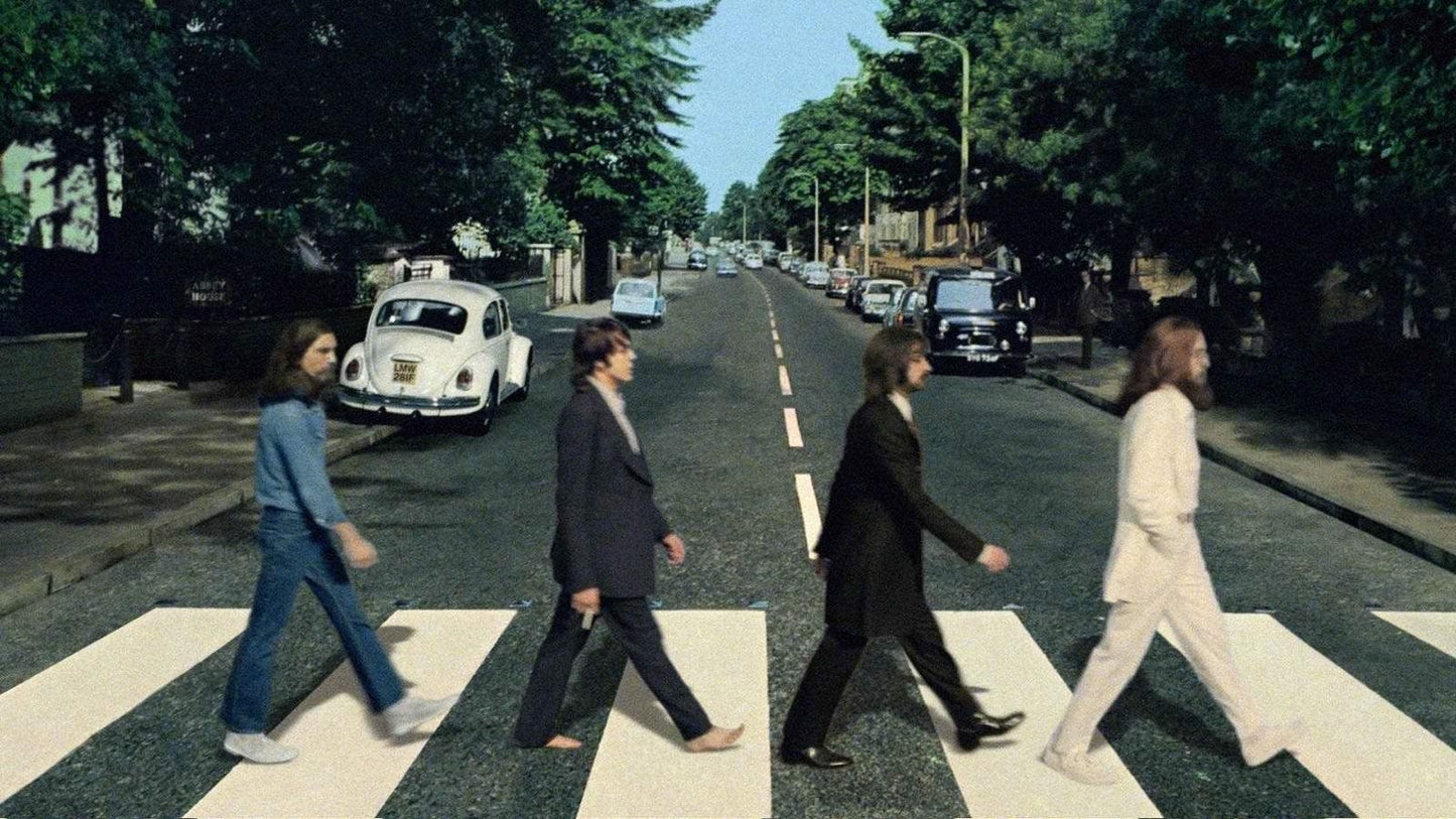 MEGA XXXL 160X90 CM Leinwandbilder inkl. Holzrahmenr Beatles Musik Rock n Roll POP KLassiker Zebrastreifen Strasse