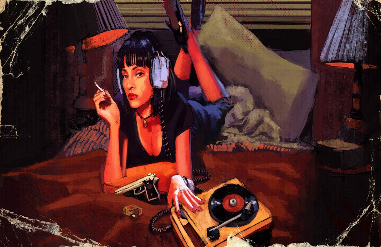 MEGA XXXL 160X90 CM Leinwandbilder inkl. Holzrahmen Pulp Fiction Tarantino Filme Handgemalt