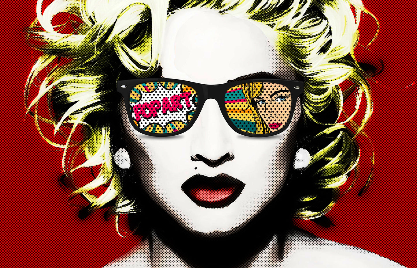 MEGA XXXL 160X90 CM Leinwandbilder inkl. HolzrahmenMadonna POP ART Musik Comic Rot Sonnenbrille