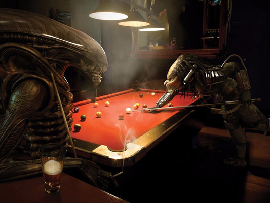 MEGA XXXL 160X90 CM Leinwandbilder inkl. Holzrahmen - Alien VS Predator Billard Pool Rot Schwarz Modern Cool