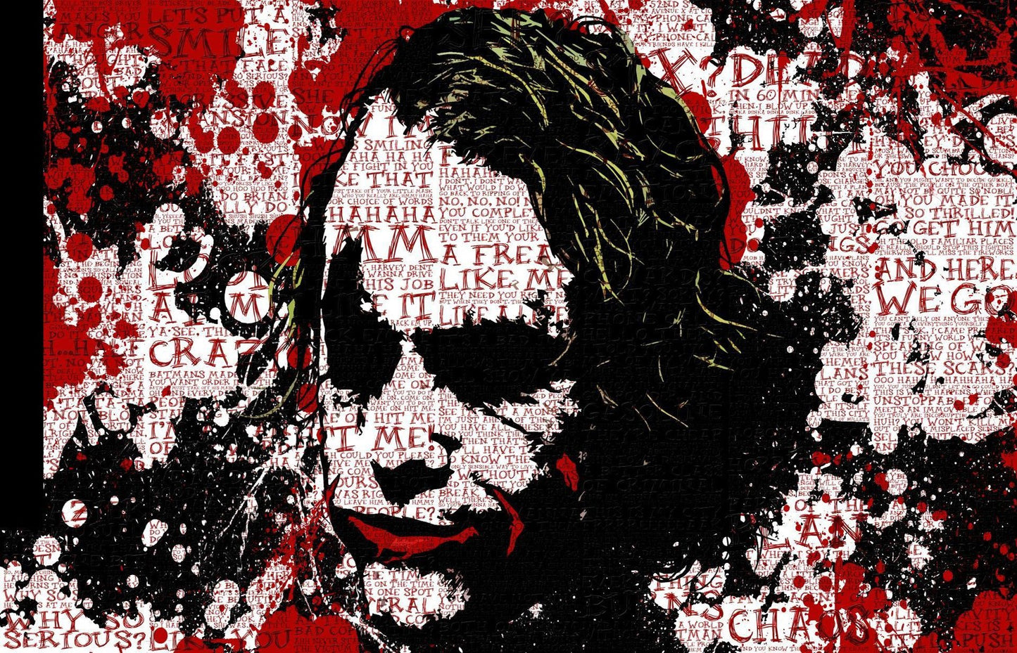 XXL LEINWANDBILDER - LEINWANDDRUCK MIT HOLZRAHMEN - Joker Batman Art Illustration Abstrakt Filme Comics Rot Schwarz