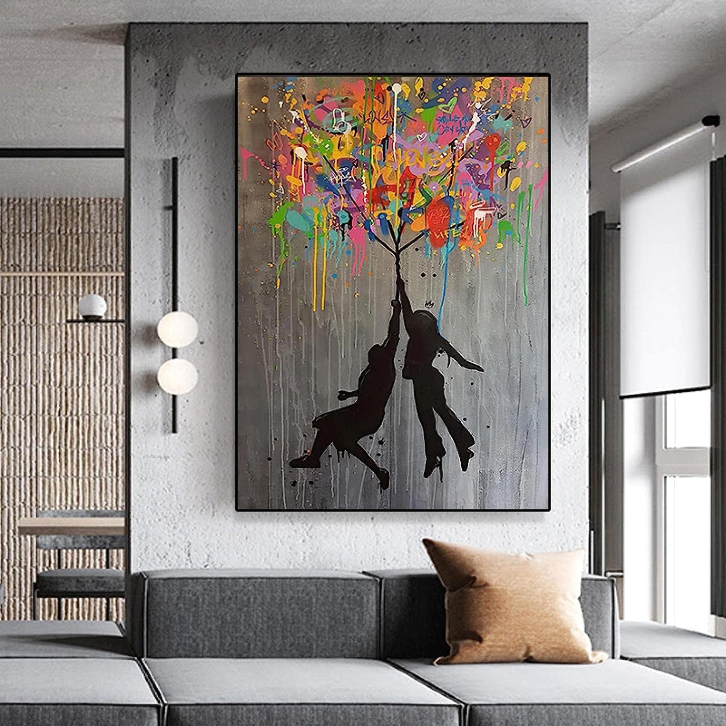 MEGA XXXL 160X90 CM Leinwandbilder inkl. Holzrahmen X153 Banksy Bunter Regenschirm