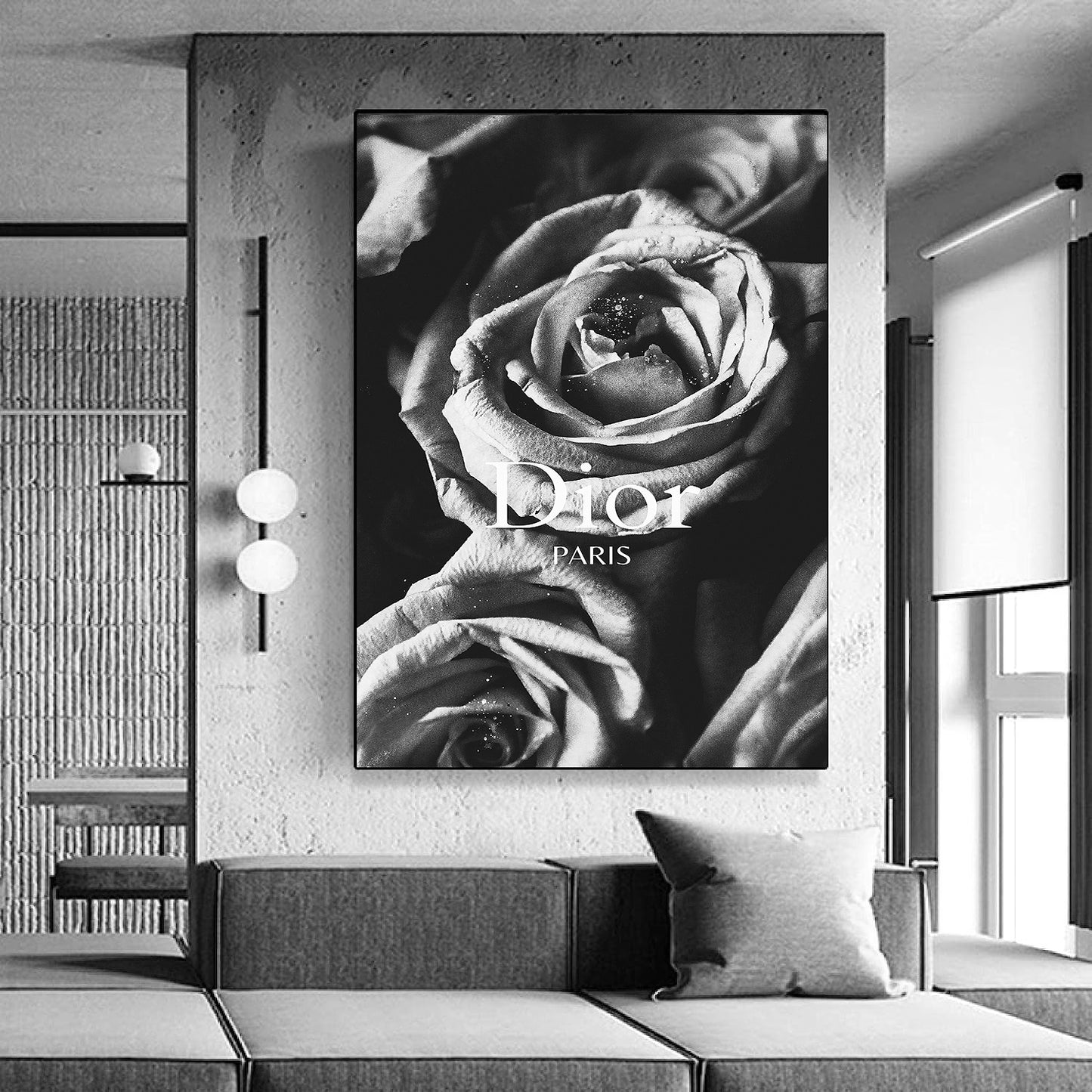 DIORT ROSEN SCHWARZ WEISS MODE BLUMEN - MEGA XXXL 160X90 CM Leinwandbilder inkl. Holzrahmen