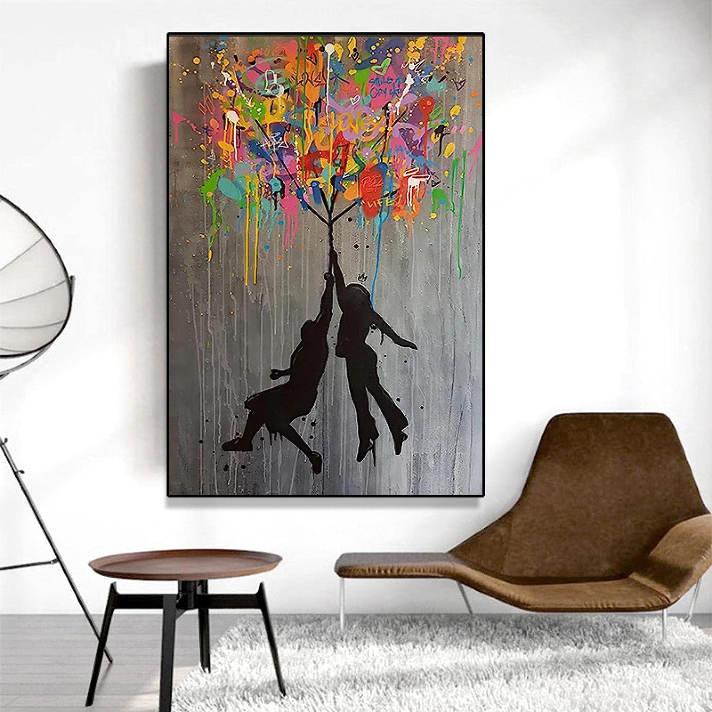 MEGA XXXL 160X90 CM Leinwandbilder inkl. Holzrahmen X153 Banksy Bunter Regenschirm