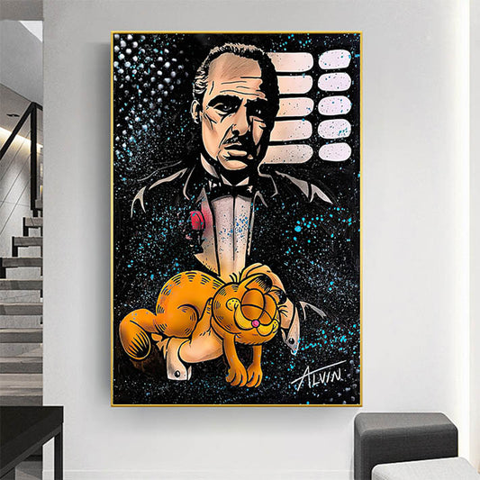 DER PATE GODFATHER GARFIELD MAFIA -MEGA XXXL 160X90 CM Leinwandbilder inkl. Holzrahmen Löwenkönig