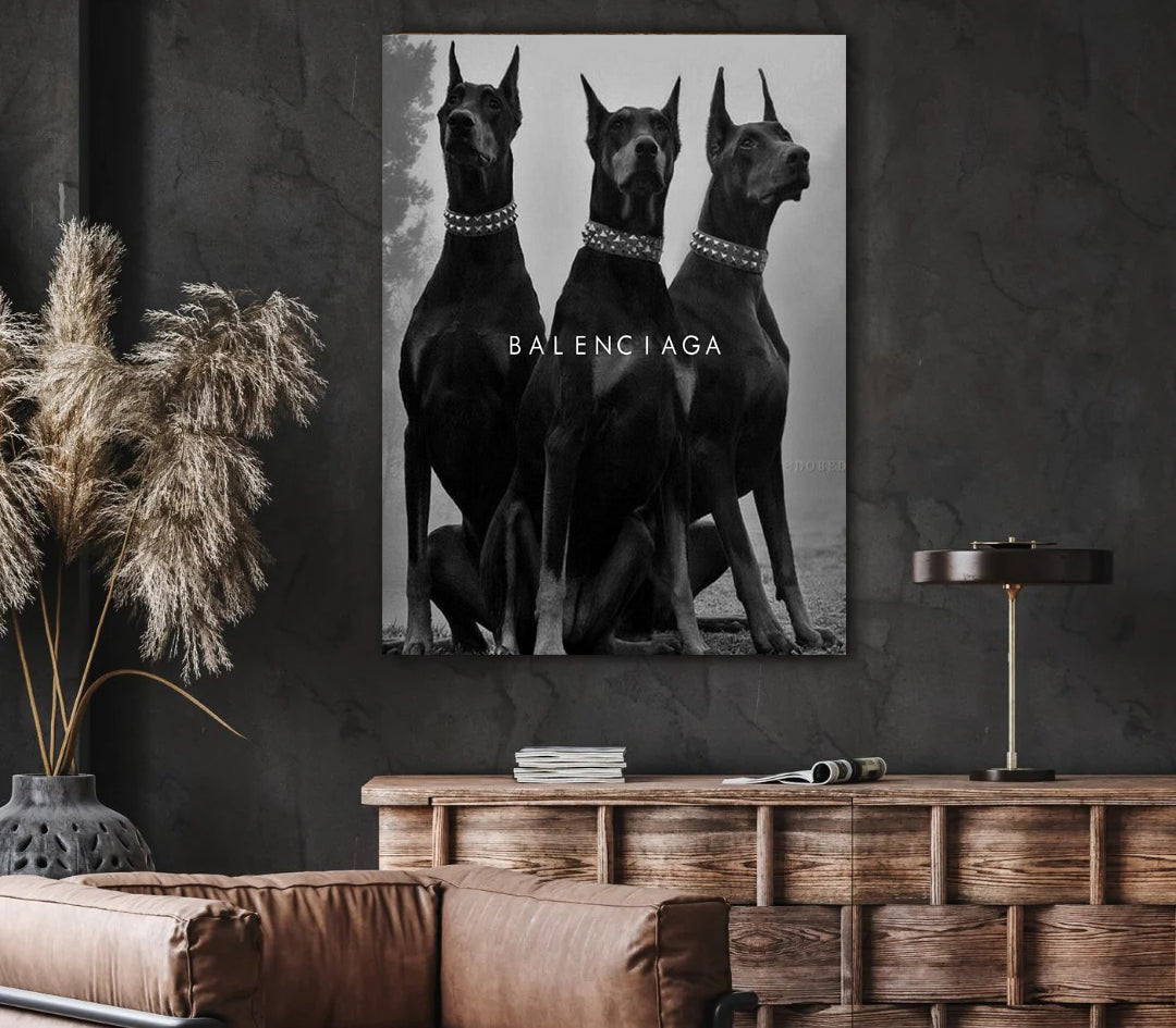 BALENCIAGA DOBERMANN SCHWARZ WEISS MODE HUNDE TIERE- MEGA XXXL 160X90 CM Leinwandbilder inkl. Holzrahmen