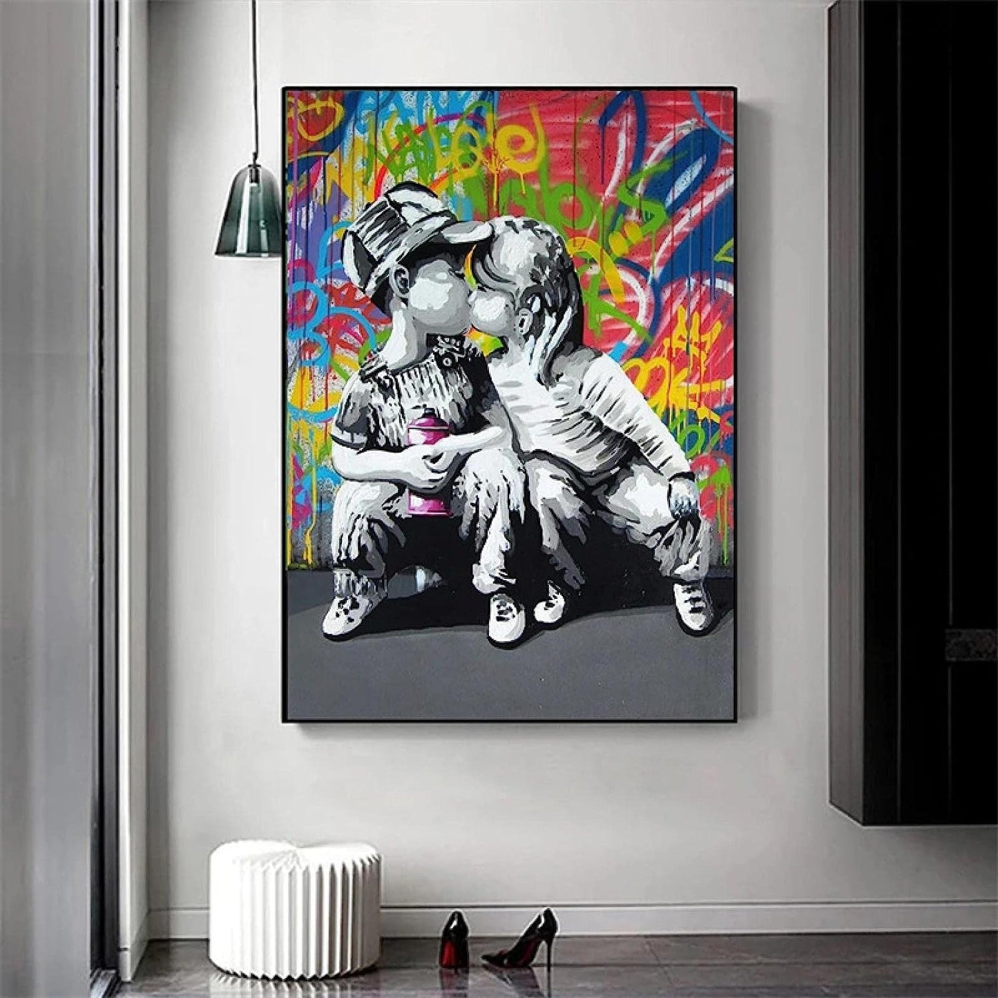 MEGA XXXL 160X90 CM Leinwandbilder inkl. Holzrahmen X71 Banksy Schmatzer