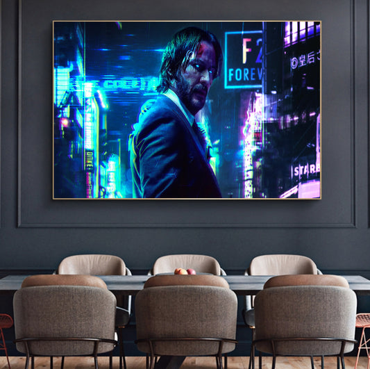 x660 XXL Leinwandbilder Keanu Reeves John Wick Cyberpunk Blade Runner Nacht Neon Anzug - MEGA XXXL 160X90 CM Leinwandbilder inkl. Holzrahmen