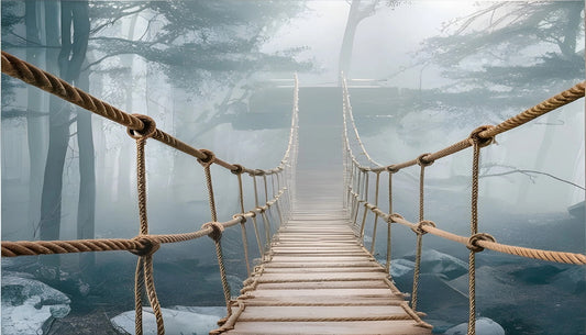 DSCHUNGELREISE XXXL LEINWANDBILD INKLUSIVE HOLZRAHMEN BLAU Seilbrücke Nebelwald Naturfotografie Wanderlust Abenteuer Mystisch Waldliebe Faszination Natur Traumlandschaft