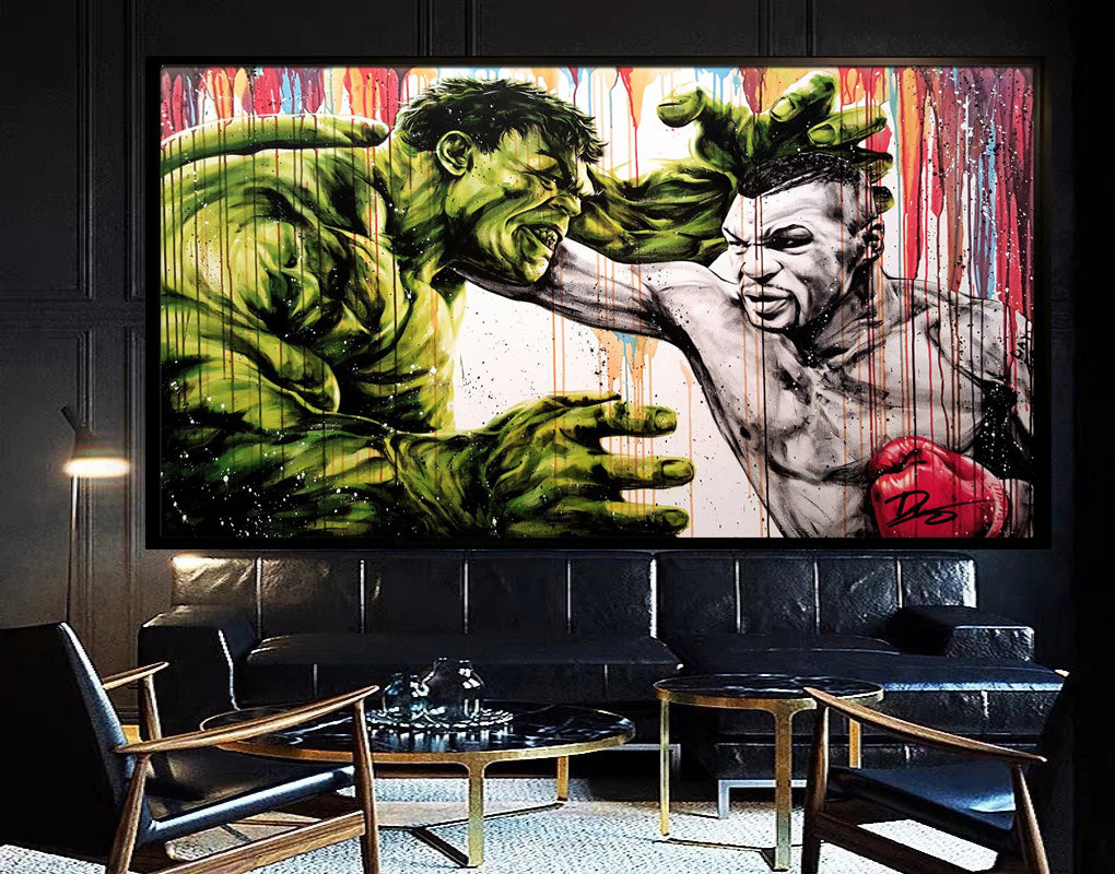 MEGA XXXL 160X90 CM Leinwandbilder inkl. Holzrahmen X185 Mike Tyson Boxt gegen Hulk Boxen