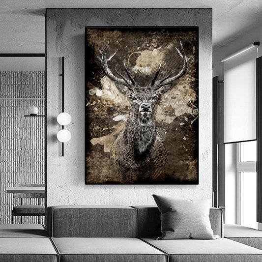 HIRSCHY SEPIA GRUNGE BRAUN TIERE WILDNIS WALD GEWEIH - MEGA XXXL 160X90 CM Leinwandbilder inkl. Holzrahmen