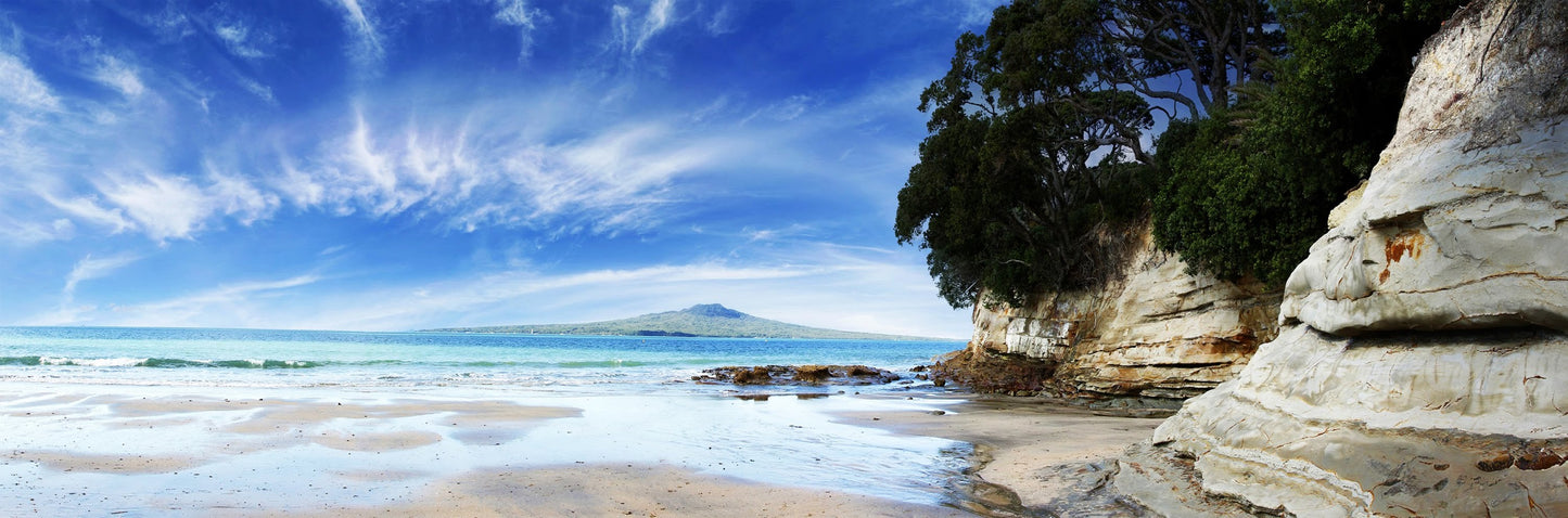 PANORAMA37 - XXL -LEINWANDBILDER-PANORAMA-MEER-SEE-OZEAN-UFER-STRAND-BLAU-GRAU-STEINE-BERGE-HUEGEL-WASSER