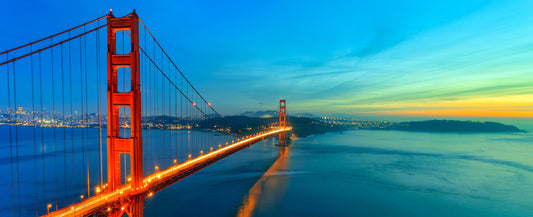 PANORAMA95 XXL - LEINWANDBILDER-PANORAMA- SAN-FRANCISCO-GOLDEN-GATE-BRIDGE-BRUECKE-GELB-BLAU-ORANGE-ROT-WASSER-HIMMEL