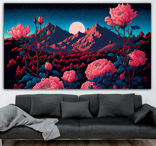 ROSA BLUMENFELD IN DER WÜSTE - MEGA XXXL 160X90 CM Leinwandbilder inkl. Holzrahmen NATUR LILA ROSA