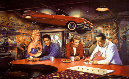 X739 - XXXL LEINWANDBILDER INKLUSIVE HOLZRAHMEN -Poker Casino Kunst Gemälde Spieleabend Glücksspiel Künstler Kunstwerk Pokerface Casinoszene Marilyn Monroe Elvis Presley James Dean Humphrey Bogart