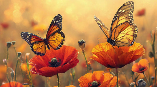 X752 - XXXL LEINWANDBILDER INKLUSIVE HOLZRAHMEN -Schmetterlinge Blumenfeld Naturfotografie Insektenliebe Frühlingserwachen Tierwelt Blütenpracht Feldblumen Schmetterlingsliebe Naturgenuss
