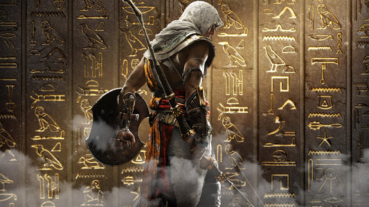 X759 - XXXL LEINWANDBILDER INKLUSIVE HOLZRAHMEN - ASSASSINS CREED ORIGINS GAMING WALLPAPER VIDEOSPIELE UBISOFT GOLD FANTASYART