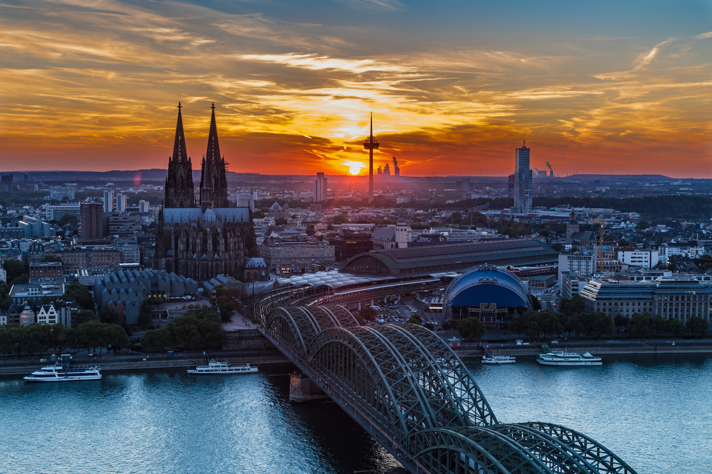 X761 - XXXL LEINWANDBILDER INKLUSIVE HOLZRAHMEN Kölner Dom Köln Am Abend Brücke Sonnenuntergang Architektur Reise Fotografie Deutschland Stadtansicht Landschaftsfotografie