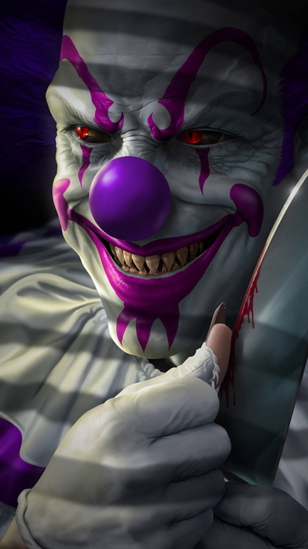 X778 - XXXL LEINWANDBILDER INKLUSIVE HOLZRAHMEN - Clown Messer Horror Gruselig Kunst Fotografie Kreativität Schauspiel Dunkelheit Fantasie