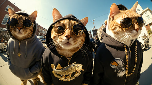 X808 - XXXL LEINWANDBILDER INKLUSIVE HOLZRAHMEN - Lustiges Katzenfoto Sonnenbrille Street Gang Mafia Gangsters Baseballschläger Hoodie Cats 3