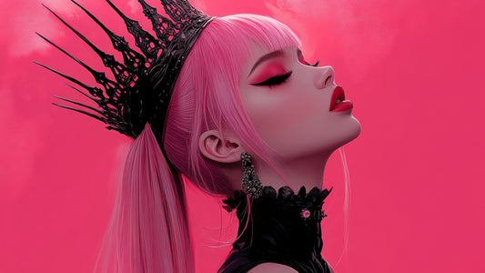 X812 - XXXL LEINWANDBILDER INKLUSIVE HOLZRAHMEN - Frau Mit Krone Rosa Haare Kreative Frisuren Mode Inspiration Haarfarbe Schönheit Selbstbewusstsein StilIkone