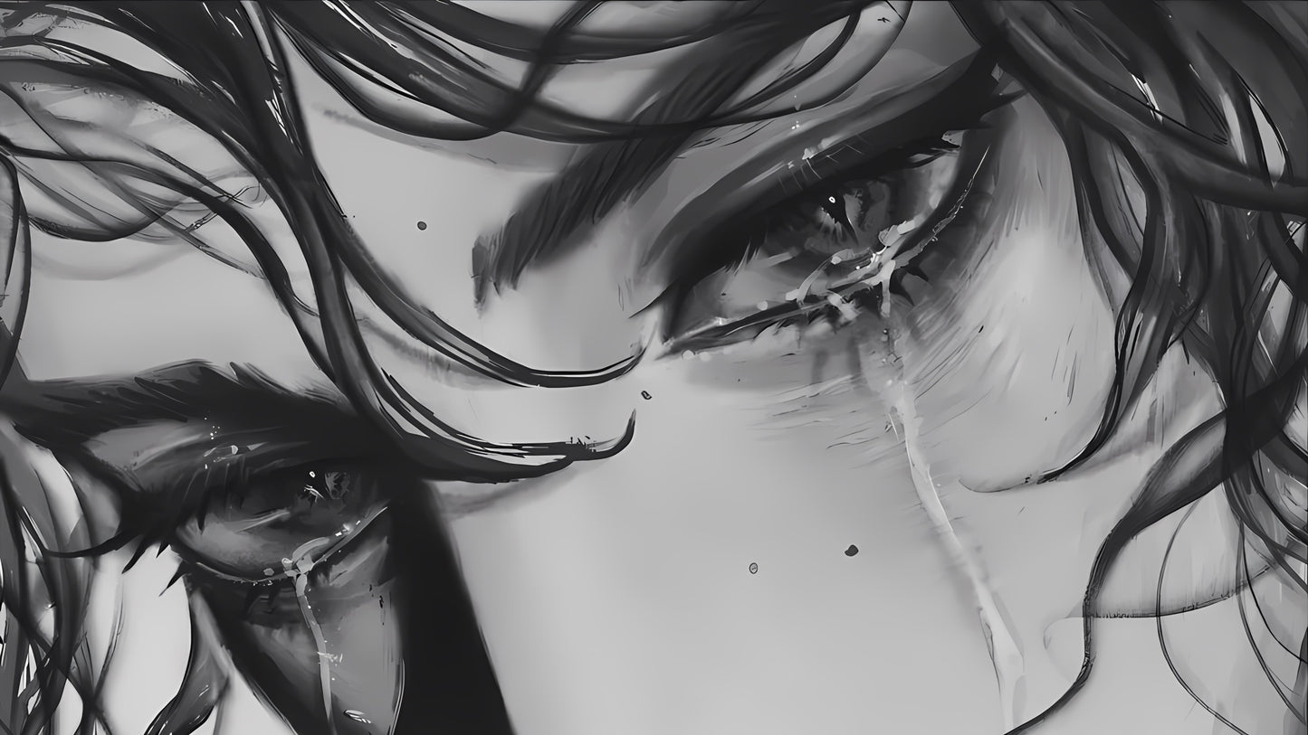 X813 - XXXL LEINWANDBILDER INKLUSIVE HOLZRAHMEN - Schwarzweiß Zeichnung Frauenporträt Tränen Emotionalekunst Künstlerleben Kunstliebe Porträtzeichnung Kreativität