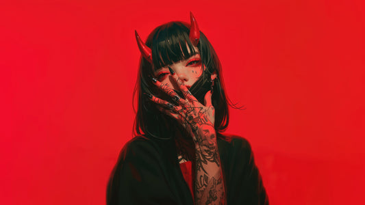 X814 - XXXL LEINWANDBILDER INKLUSIVE HOLZRAHMEN - TattooKunst Gesichtstattoos Roter Hintergrund KunstUndKultur Tattoos FrauMitTattoos KreativeKunst TattoosInspiration KunstLiebhaber TattoosUndKunst