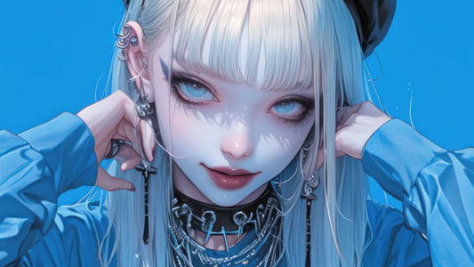 X820 - XXXL LEINWANDBILDER INKLUSIVE HOLZRAHMEN - Anime Mädchen Blaue Augen Piercings   Manga Style  Cosplay  Kawaii