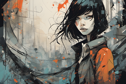 X821 - XXXL LEINWANDBILDER INKLUSIVE HOLZRAHMEN - Black Asia Manga Art Deko Pix Frau Haare