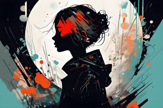 X824 - XXXL LEINWANDBILDER INKLUSIVE HOLZRAHMEN - Black Asia Manga Art Deko Pix Frau Haare Türkis Sidelook Schatten