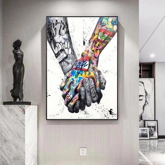 XXL LEINWANDBILD BANKSY HÄNDE FREUNDSCHAFT STREET ART - MEGA XXXL 160X90 CM Leinwandbilder inkl. Holzrahmen