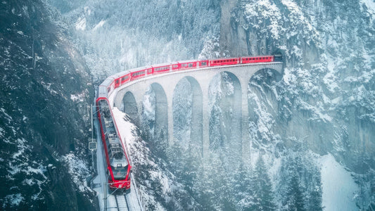XXL LEINWANDBILDER SCHWEIZ ALPEN SCHNEE ROTE EISENBAHN