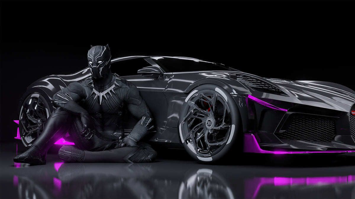 XXL Leinwandbilder Black Panther Bugatti Chiron Superheld