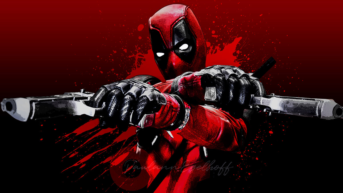 XXL Leinwandbilder Deadpool Blood Guns Glitch Art