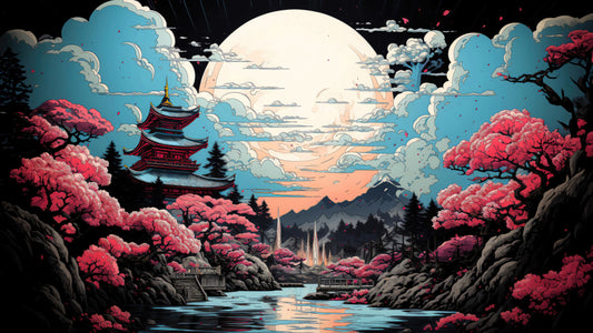 XXL Leinwandbilder Japan Temple Illustration