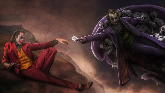 XXL Leinwandbilder Joker Batman berühmte Berührung zwischen Gott und Adam Deckenfresko „Die Erschaffung Adams“ Michelangelo Buonarroti