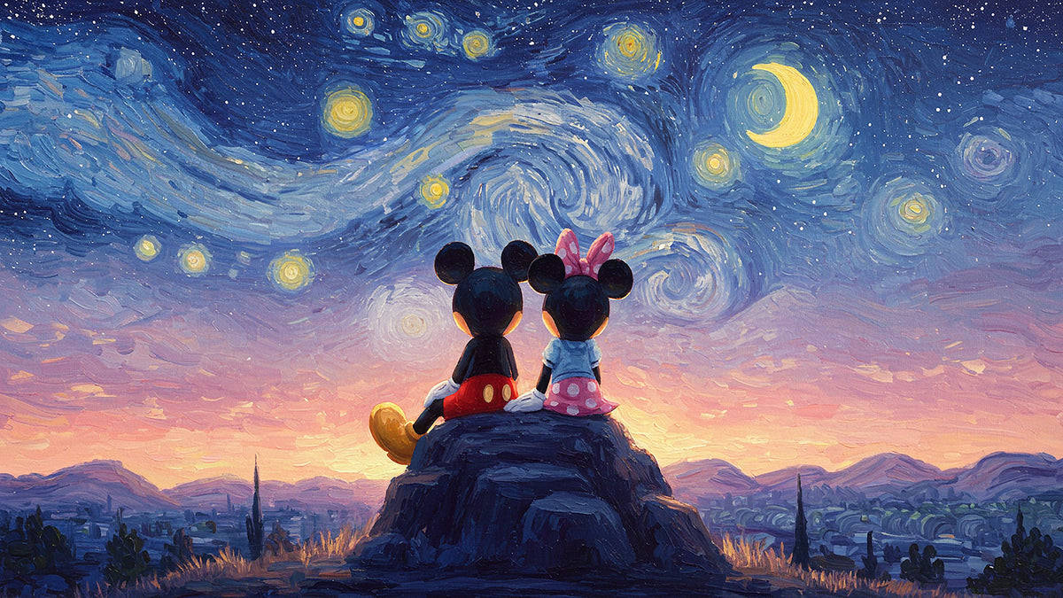 XXL Leinwandbilder Mickey und Minnie Mouse Van Gogh Gemälde