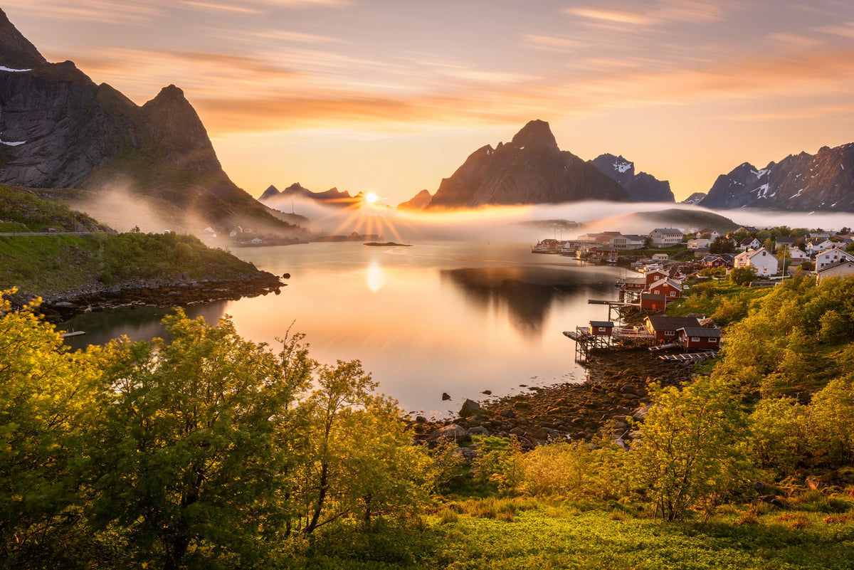 XXL Leinwandbilder Norwegen Berge Reflektion Reinebringen Lofoten