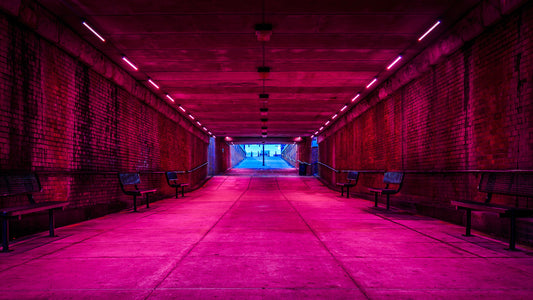 XXL Leinwandbilder Pinker Neon Tunnel Bänke