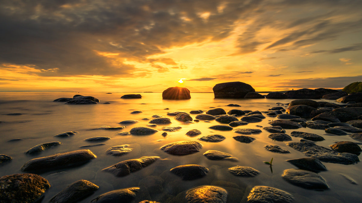 XXL Leinwandbilder Sonnenuntergang Atlantik Steine Felsen