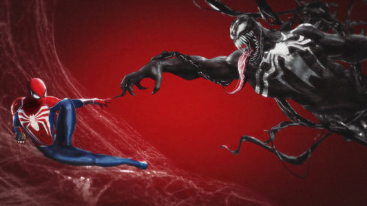 XXL Leinwandbilder Spiderman Venom berühmte Berührung zwischen Gott und Adam Deckenfresko „Die Erschaffung Adams“ Michelangelo Buonarroti