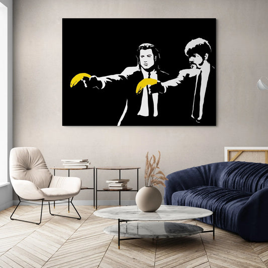 MEGA XXXL 160X90 CM Leinwandbilder inkl. Holzrahmen PULP FICTION Gelb Banksy