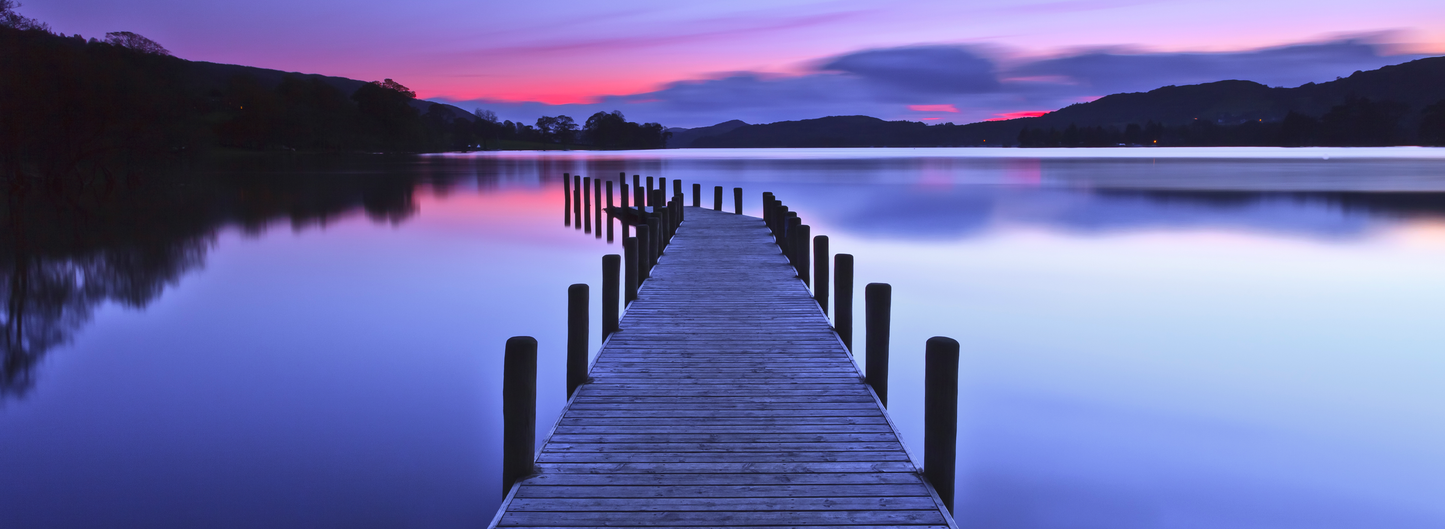 PANORAMA-116-LEINWANDBILDER-XXL INKLUSIVE HOLZRAHMEN PIER SONNENUNTERGANG WASSER NATUR LANDSCHAFT REISE FOTOGRAFIE ENTSPANNUNG MEER HIMMEL