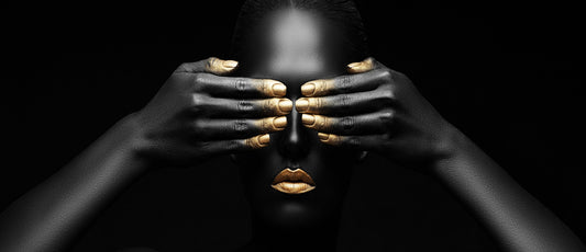 panorama-140  XXL Leinwandbilder inklusive Holzrahmen Goldnägel Nageldesign Beauty Inspiration Fashionista Makeup  KunstDerSchönheit StilIkone Gesichtsbedeckung