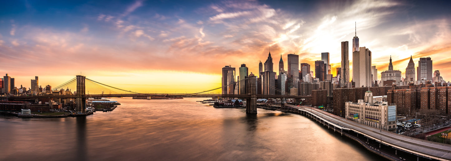 panorama10 - XXXL LEINWANDBILDER INKLUSIVE HOLZRAHMEN NewYork Skyline Sonnenuntergang NYC Stadtansicht Reiseziele Fotografie Stadtleben Weltstadt Architektur Landschaftsfotografie