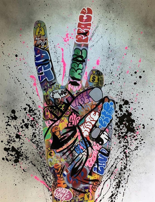 x556 XXL Leinwandbilder Peace Zeichen Hand Banksy Graffitti Street Art Finger Grunge - MEGA XXXL 160X90 CM Leinwandbilder inkl. Holzrahmen
