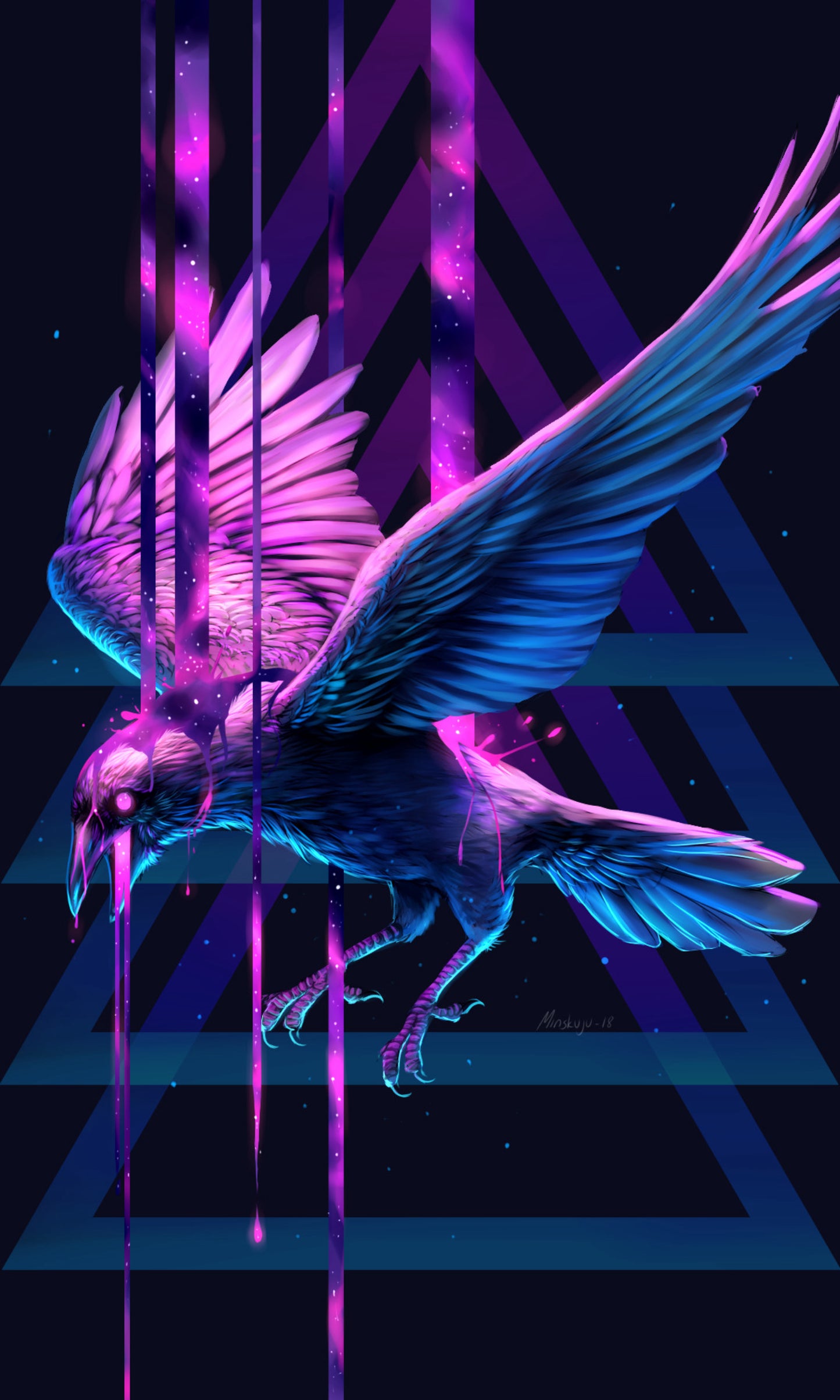 x561 XXL Leinwandbilder Vogel Raven Rabe Krähe Flügel Magenta Cyan Dreiecke Digi Art Modern - MEGA XXXL 160X90 CM Leinwandbilder inkl. Holzrahmen