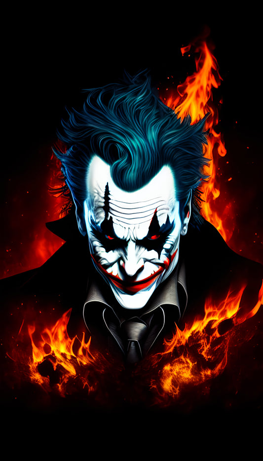 x565  XXL Leinwandbilder Crazy Joker Batman Feuer Makeup Face Grinsen Böser Blick  - MEGA XXXL 160X90 CM Leinwandbilder inkl. Holzrahmen