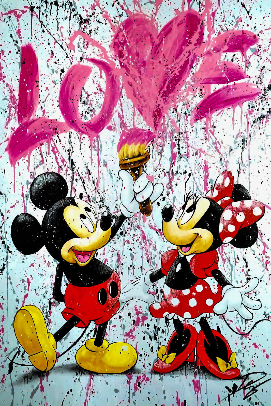 x582 XXL Leinwandbilder Liebe Micky Minnie Mouse Disney Herz Street Art Handgemalt - MEGA XXXL 160X90 CM Leinwandbilder inkl. Holzrahmen