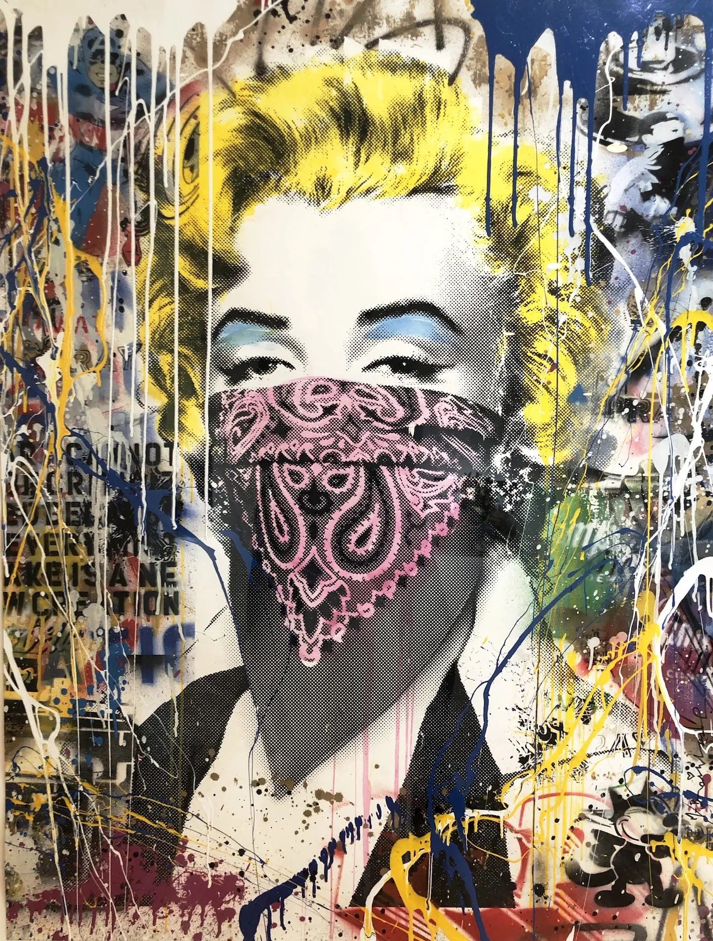 x588 XXL Leinwandbilder Banksy Street Art Bandana Marilyn Monroe Handgemalt Warhol Pop Art  - MEGA XXXL 160X90 CM Leinwandbilder inkl. Holzrahmen